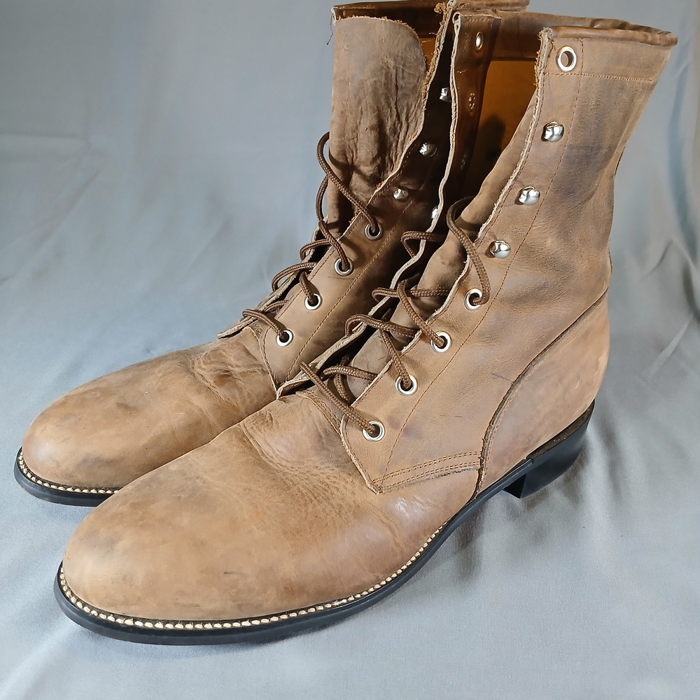 Vintage 90's Justin Daimond J Leather Roper Lace Up Boots Mens 10.5D